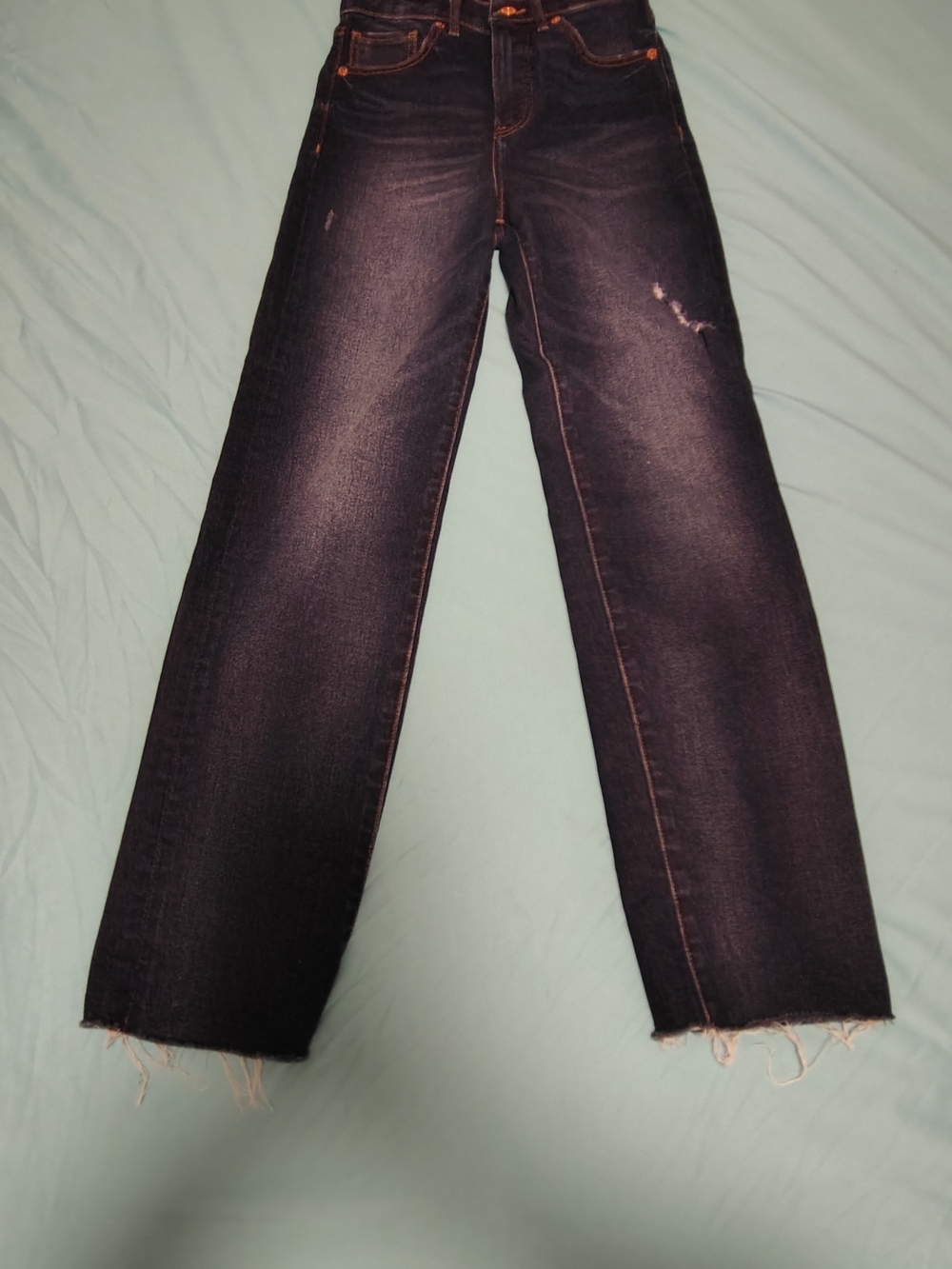 Express Black Distressed Straight-Leg Jeans